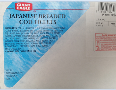 Giant Eagle Voluntarily Recalls Japanese Breaded Cod Fillets Due to an Undeclared Soy Allergen
